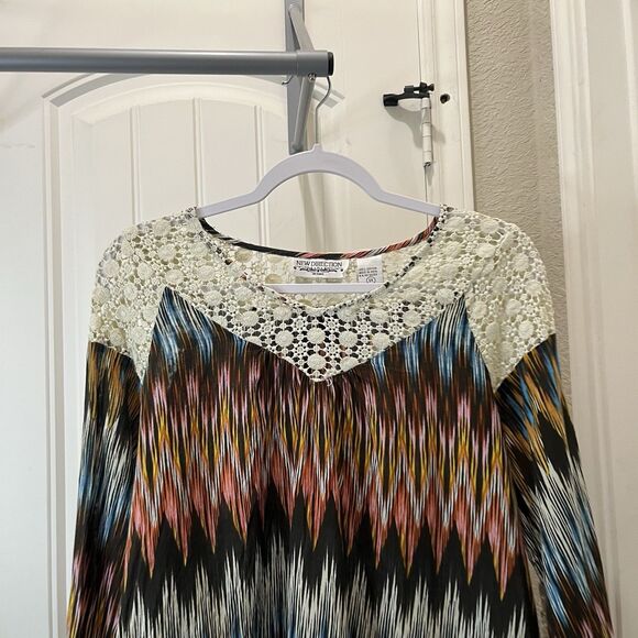 New Direction Multicolor Striped Crochet Neck Sleeves Boho Hippie Top Womens 1X - Picture 2 of 9